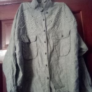 Vintage light weight grey Denium button down shirt  size M